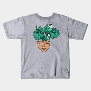 Monstera Plant Lady with Tattoos Kids T-Shirt